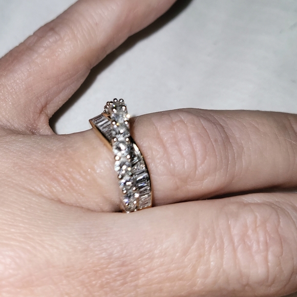 Ladies 14k Yellow & White Gold 1.5 CTW Round & Baguette diamonds crossover ring - Picture 8 of 12